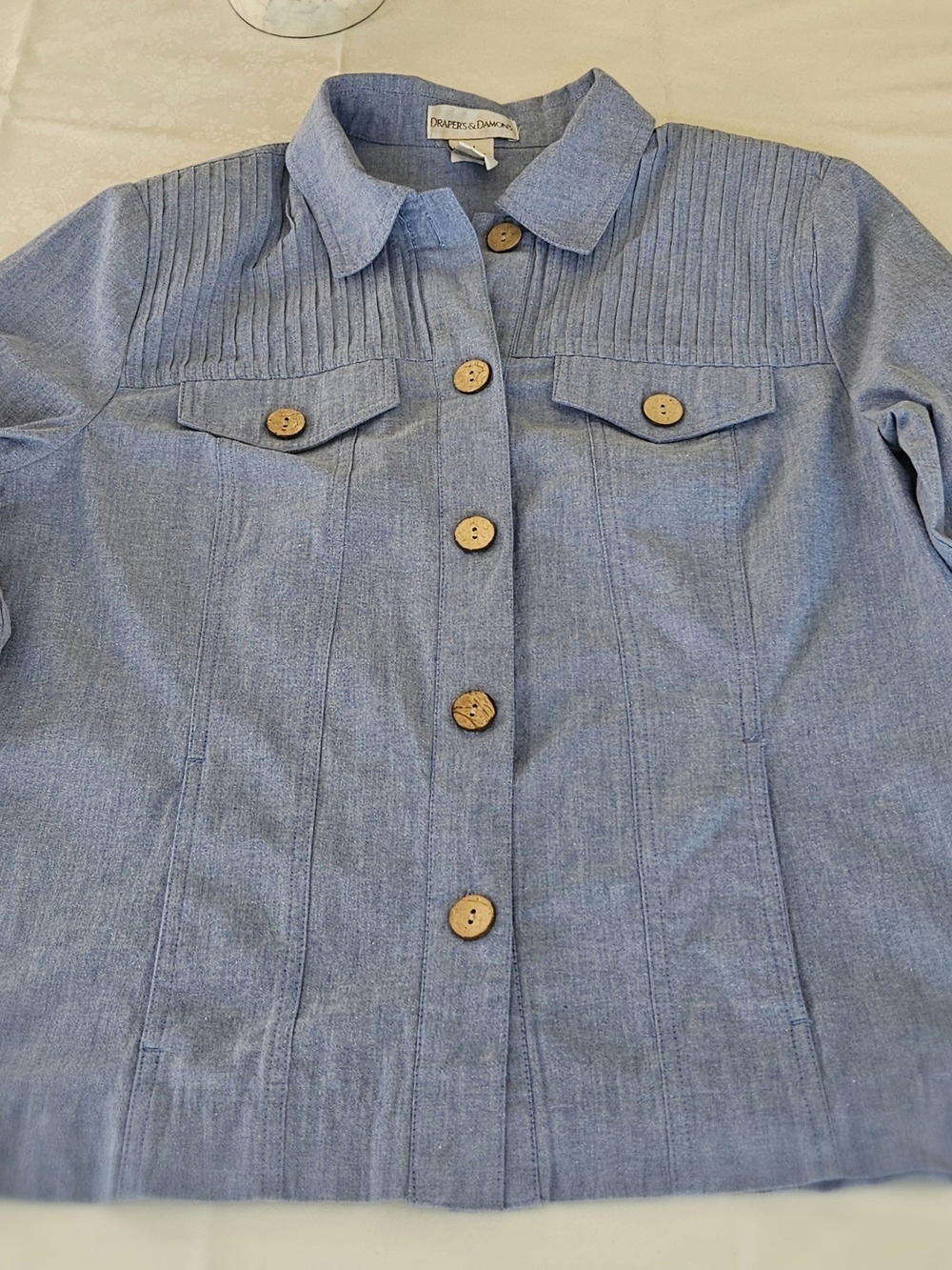 Draper’s & Damon’s Blue Chambray Pintuck Button Up Jacket Top Medium - Picture 16 of 16